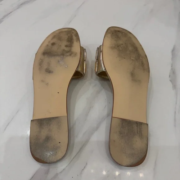 JESSICA RICH / STEVE MADDEN Amber Gold Slide Sandals - Picture 9 of 12